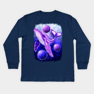Cyber Whale on Ultra Violet Deep Space Ocean Kids Long Sleeve T-Shirt